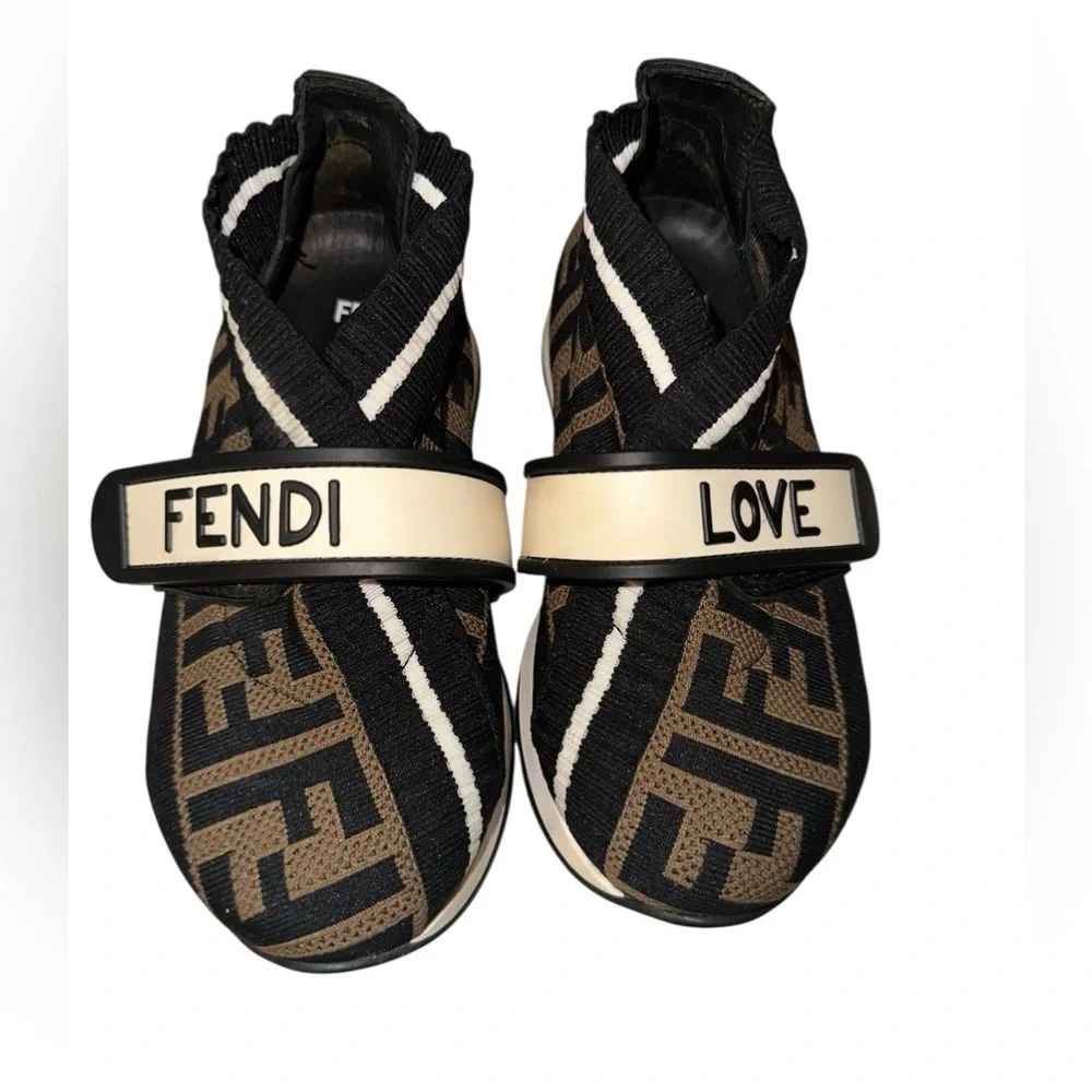 Fendi Black and Brown FF Logo Sock Sneakers - Kids Unisex - Size EU 27 - Picture 2 of 8